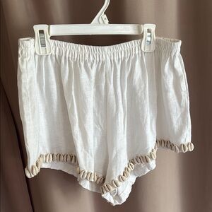White Linen Shell-Trimmed Shorts